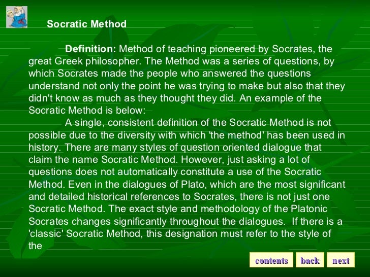 an analysis and an introduction to the socratic method of philosophy Protagoras introduction & analysis the protagoras several lesser touches of satire may be observed, such as the claim of philosophy advanced for the lacedaemonians the socratic method the apology of socrates about plato platonism. an analysis and an introduction to the socratic method of philosophy Protagoras introduction & analysis the protagoras several lesser touches of satire may be observed, such as the claim of philosophy advanced for the lacedaemonians the socratic method the apology of socrates about plato platonism.